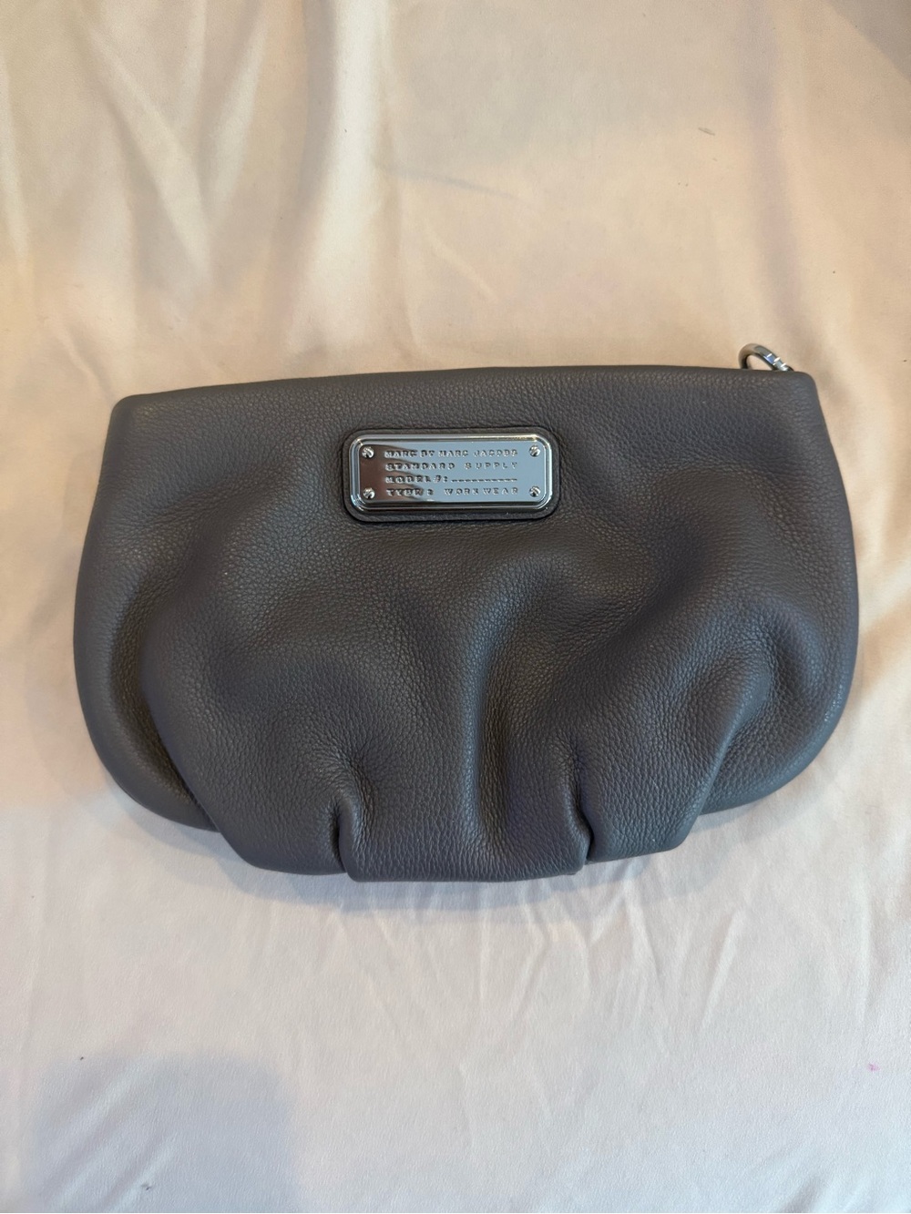 Marc by Marc Jacobs Charcoal Pebbled Leather Wristlet with Silver Plate